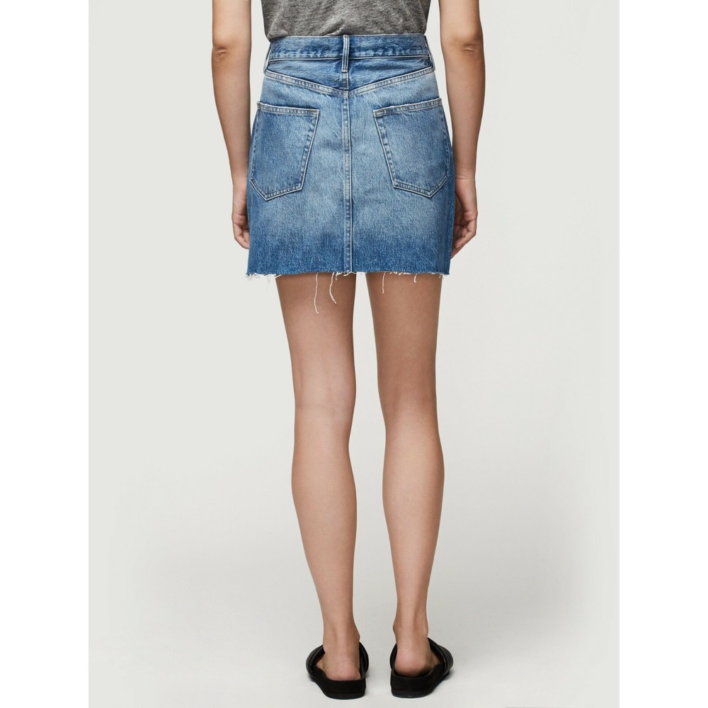 FRAME Ophelia Exposed Button Asymmetric Overlap Denim Mini Skirt 24 - Picture 7 of 13